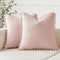 Decorative Pillow Covers 18X18 Pink Throw Pillows Pack of 2 Cozy Soft Pom-Poms Velvet Couch Pillow Covers Home Decor for Farmhouse Cushion Sofa Bedroom